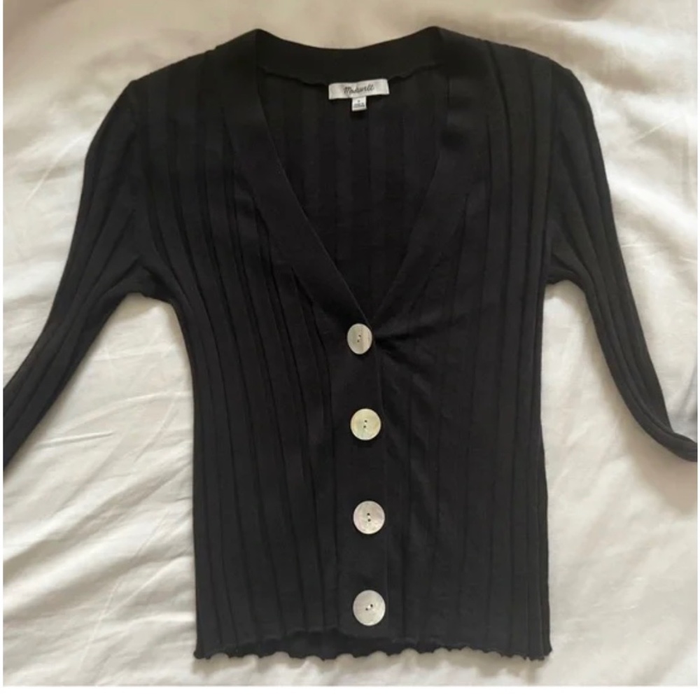 Madewell Ribbed Merino wool-Silk V-Neck Cardigan in Molasses Size Small